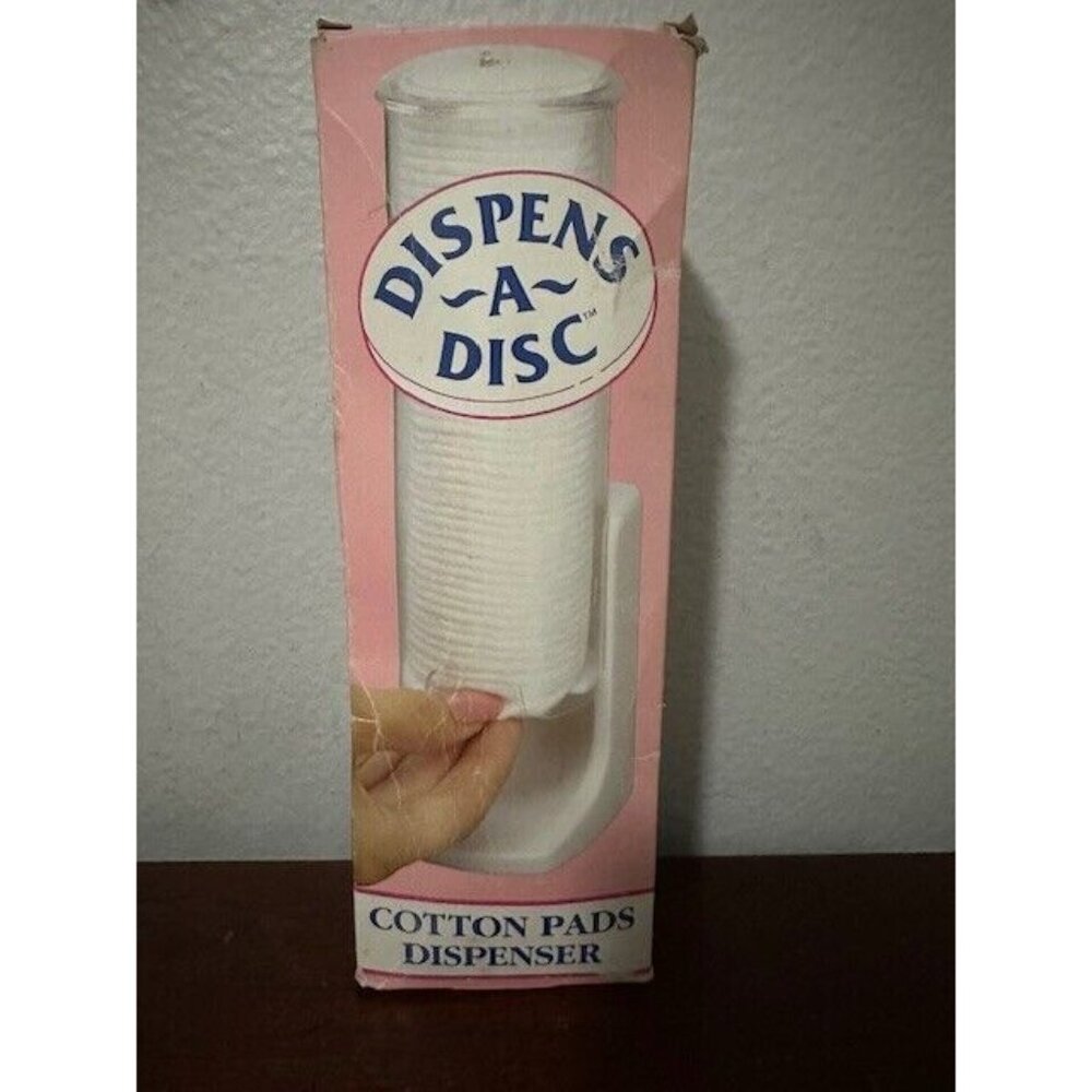 Dispens A Disc Vtg Cotton Rounds Pads Holder Dispenser Lid Makeup Remover NOS
